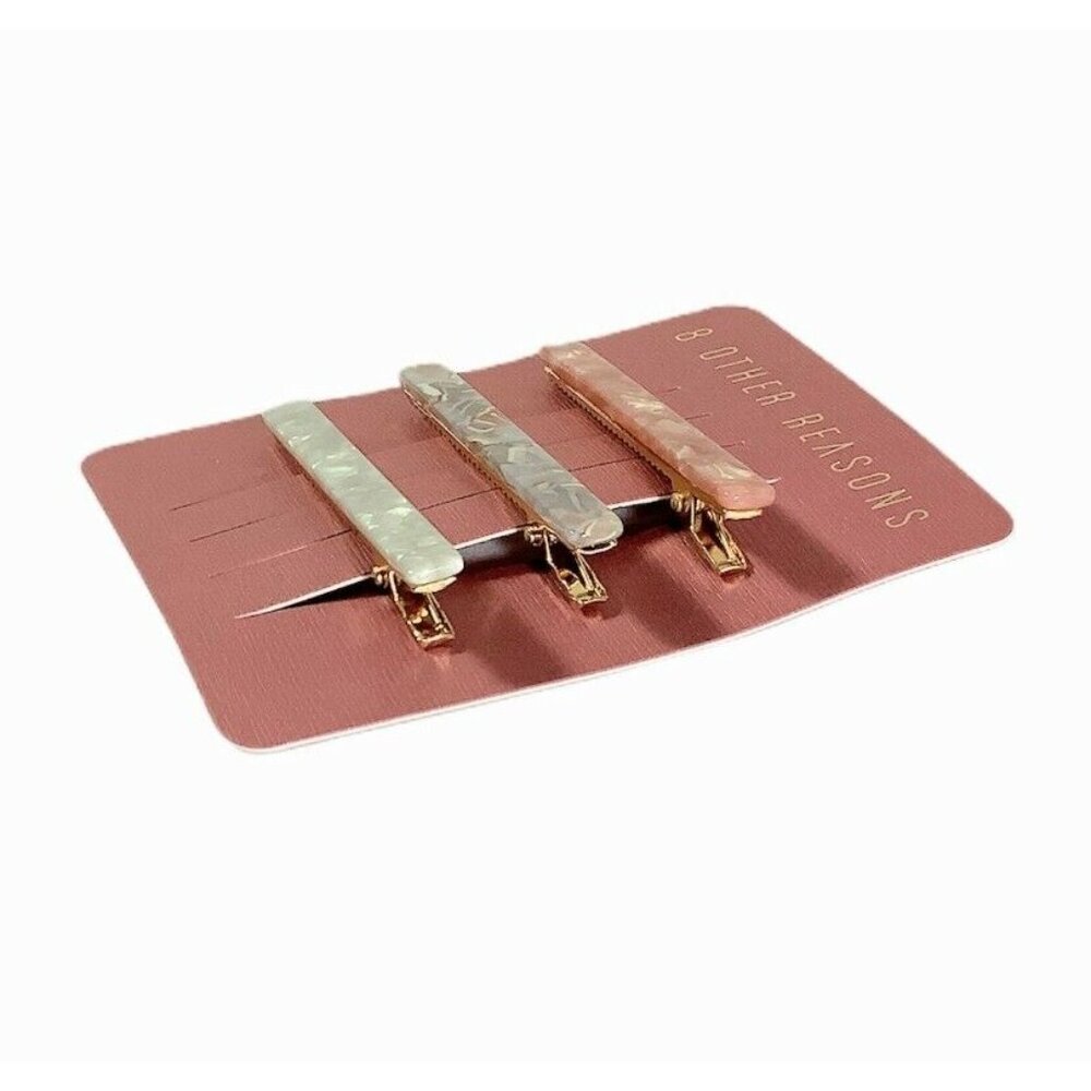 Barrettes Shell Abalone Look Rose Gray Ivory 8 OTHER REASONS Runway Clip NIP - Picture 2 of 3